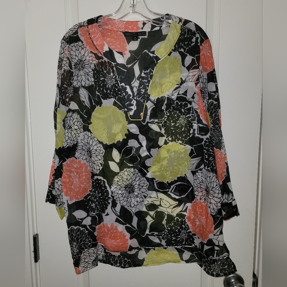 Lafayette 148 Black, Orange, & Lime Green Cotton Tunic